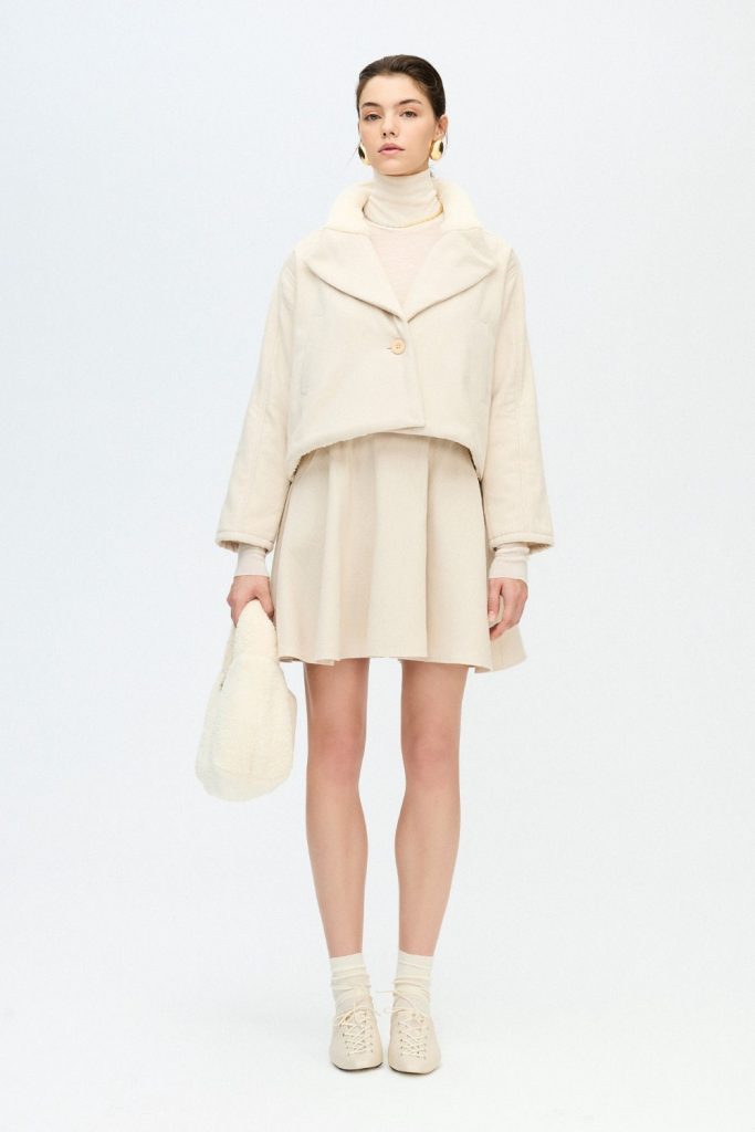 Herringbone Sherpa Jacket Cotton Beige Soft