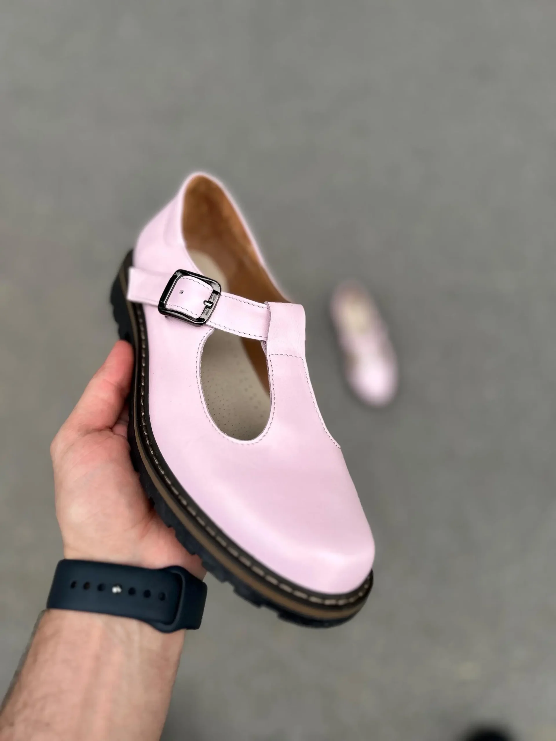 Pink Leather T-strap Mary Jane Flats