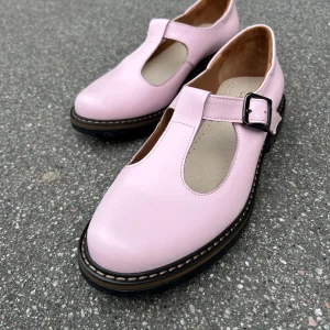Pink Leather T-strap Mary Jane Flats