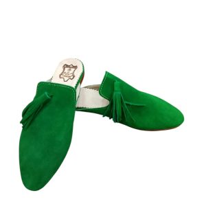 Women’s Bleu Leather Mules Handmade Pointed Toe Slip