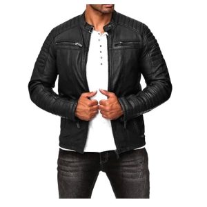 Men's Black Sheepskin Leather Cafe Racer Jacket Tn5bk