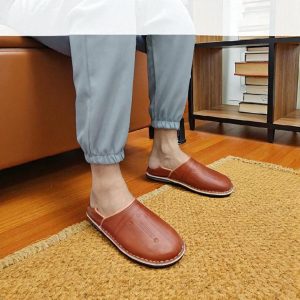 Handmade Moroccan Leather Babouche Stylish Brown Slippers Men